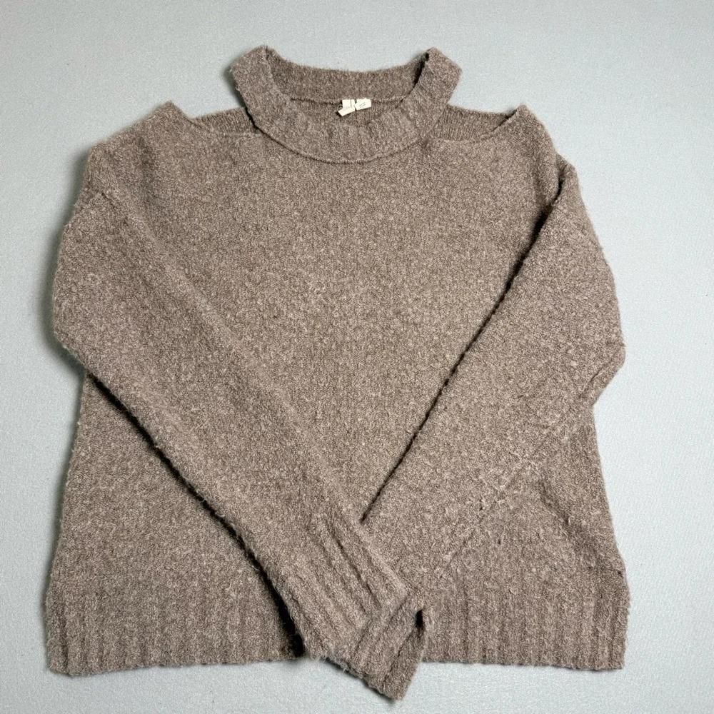 Moth Anthropologie Sweater Large Brown Knit Cutout Wool Mix Alpaca Cold Shoulder - Picture 2 of 9